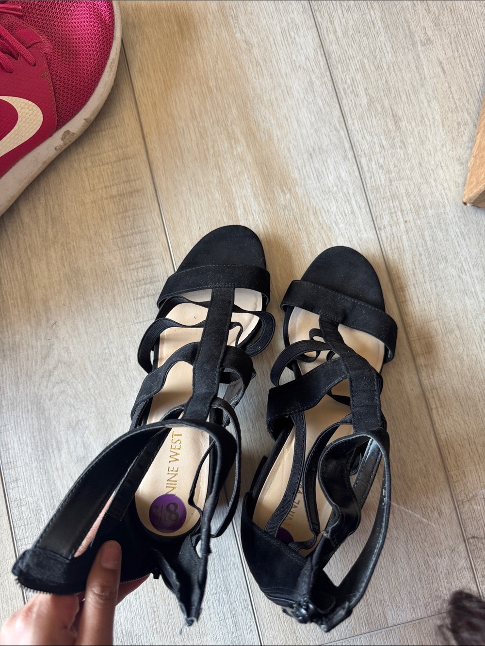 Nine West Black Strappy Suede Heeled Sandals